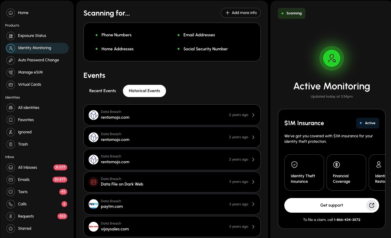 Dark web monitoring interface
