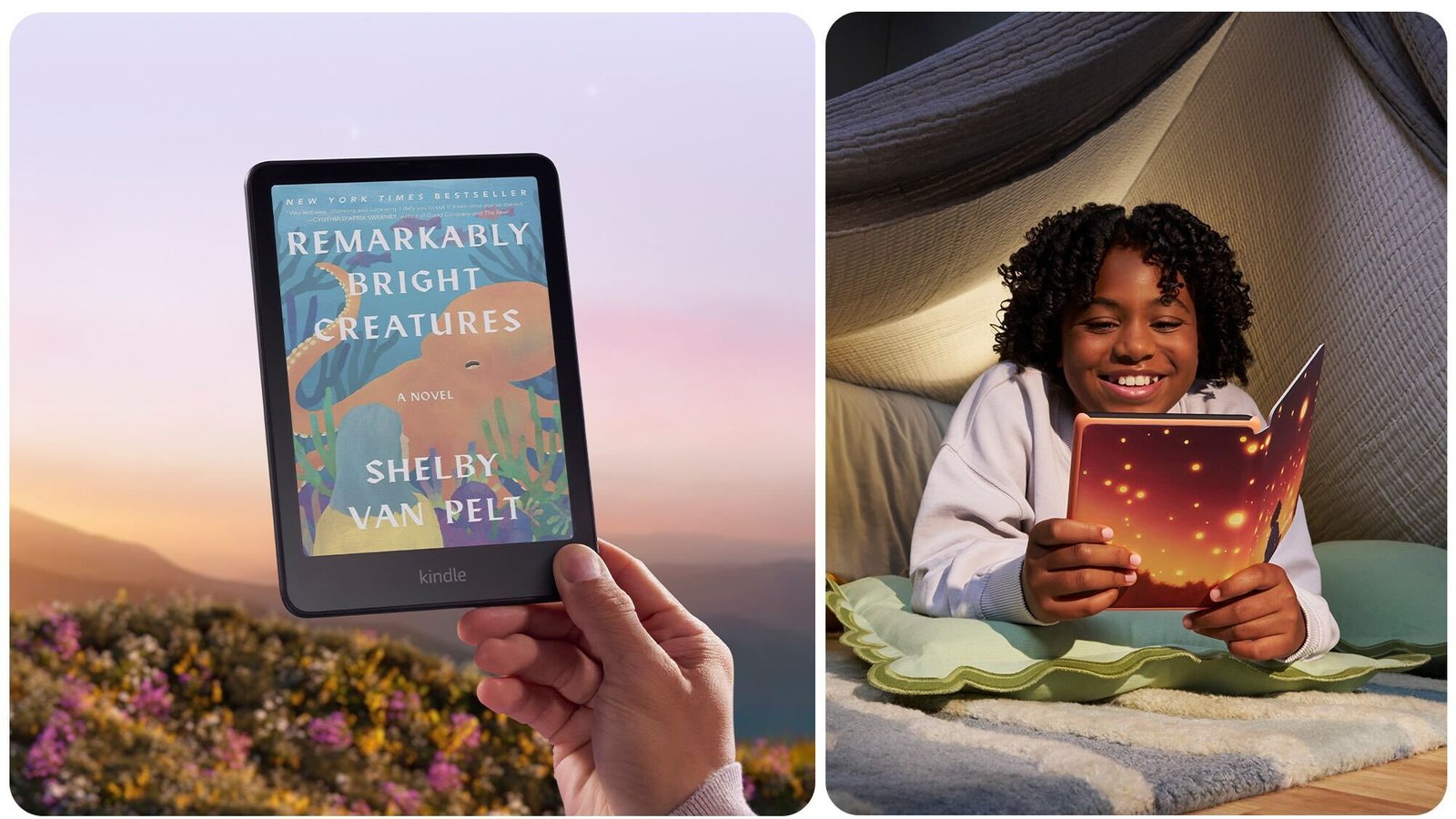 Amazon Kindle colorsoft devices displayed