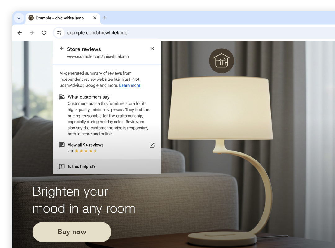 Screenshot showing google's new store reviews feature inside the Chrome browser window