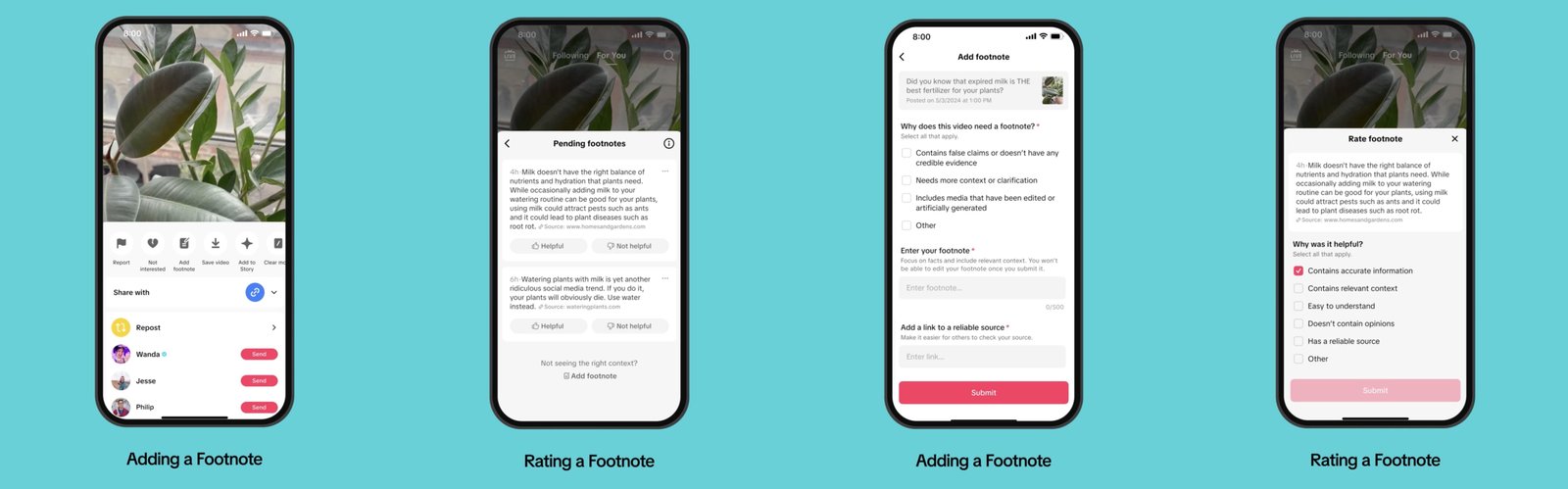 TikTok interface showing footnote annotations
