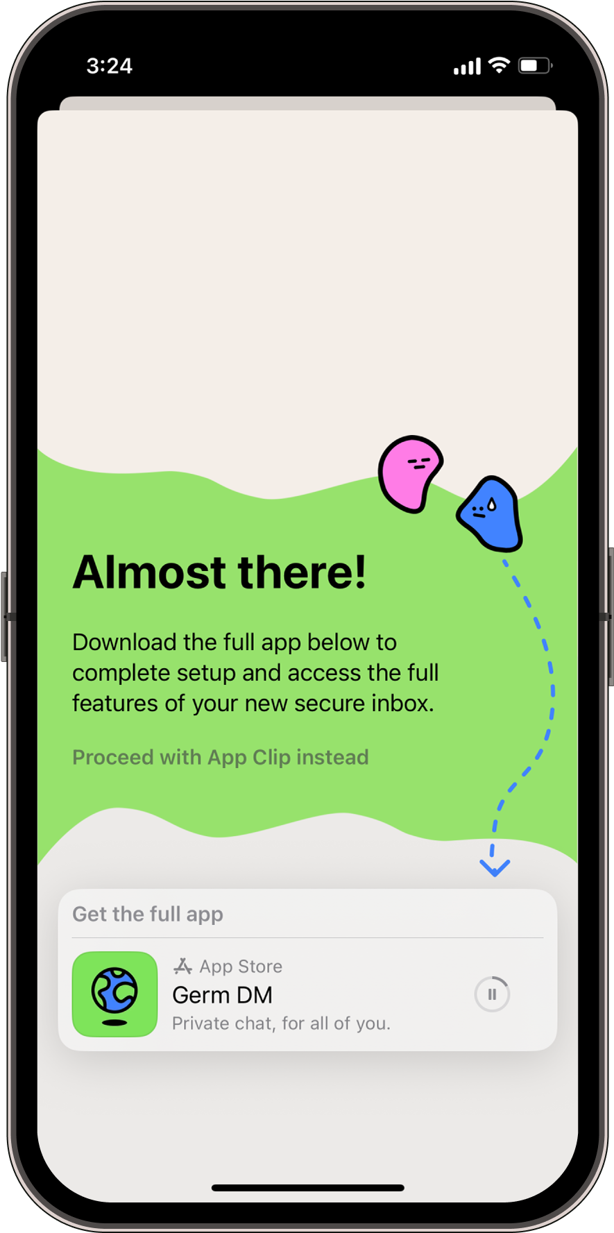 Screenshot showing download process of germ app.