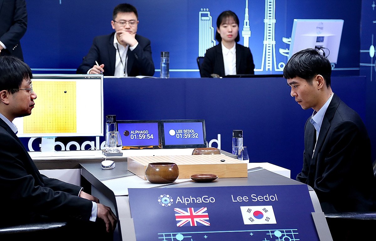 Lee Se-dol facing off against AlphaGo during 2016 match