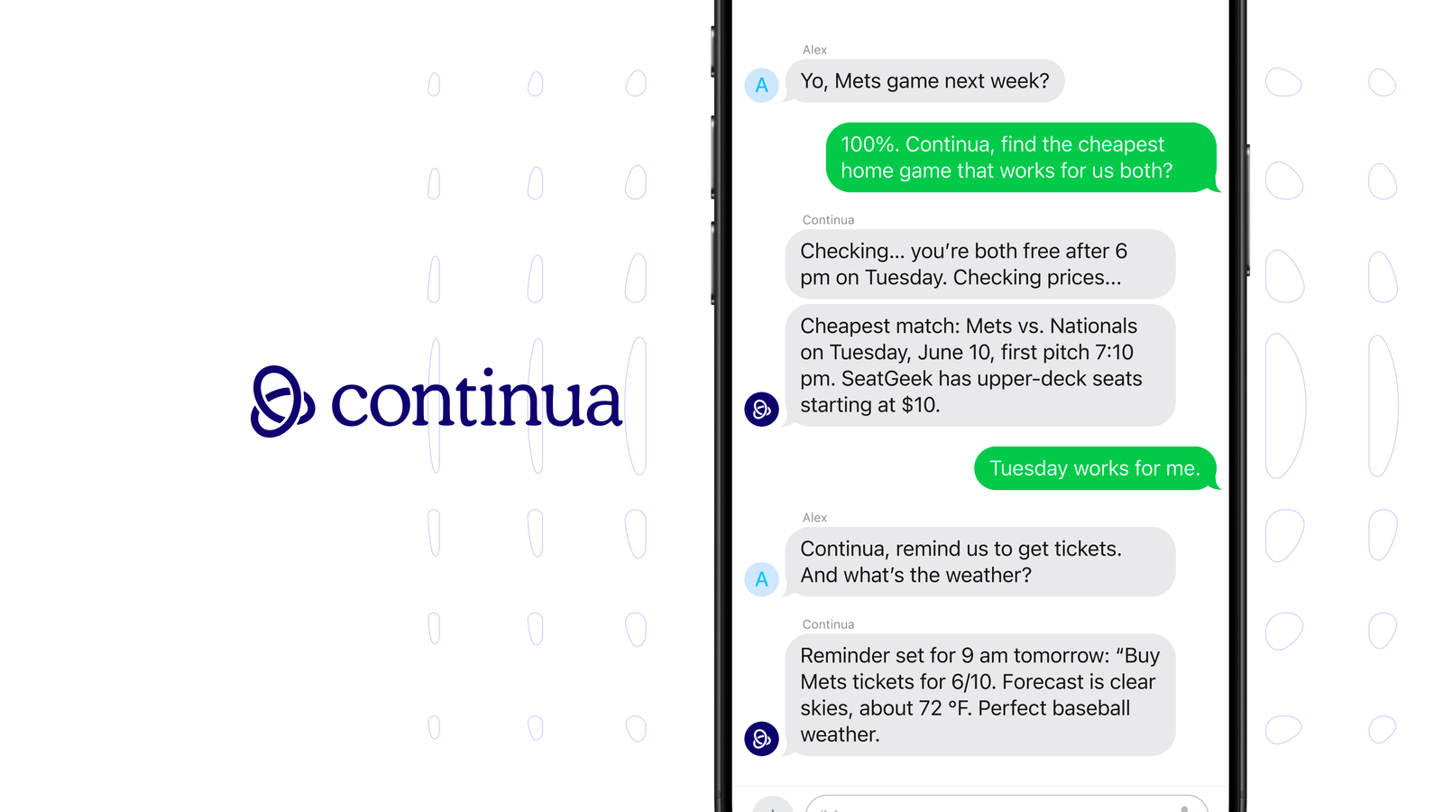 Continua interface showcasing AI integration in group chat