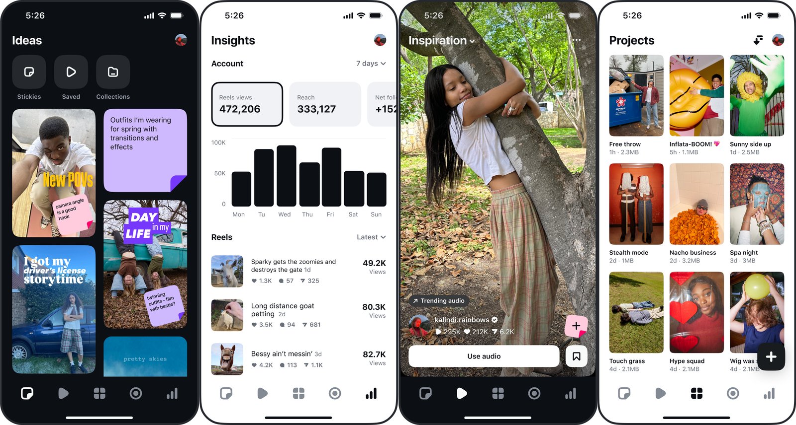 Screenshot showcasing Meta's Edits app interface