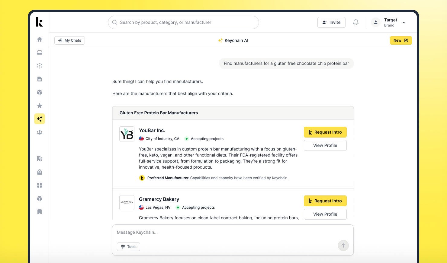 AI-enhanced search interface facilitating quick manufacturer revelation