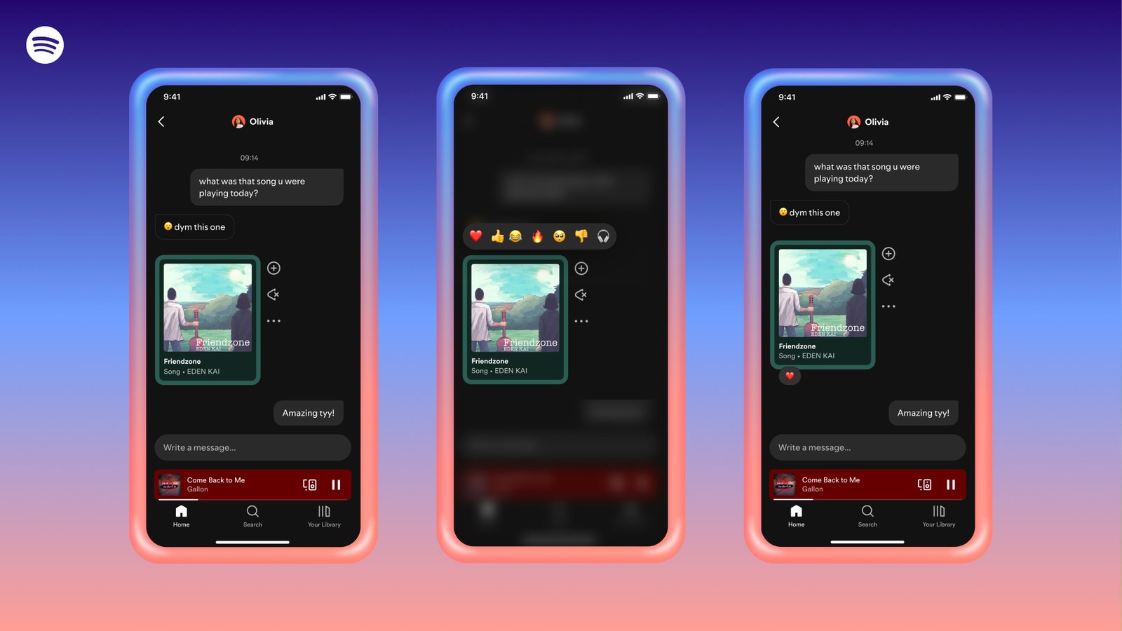 Spotify app showing chat notifications