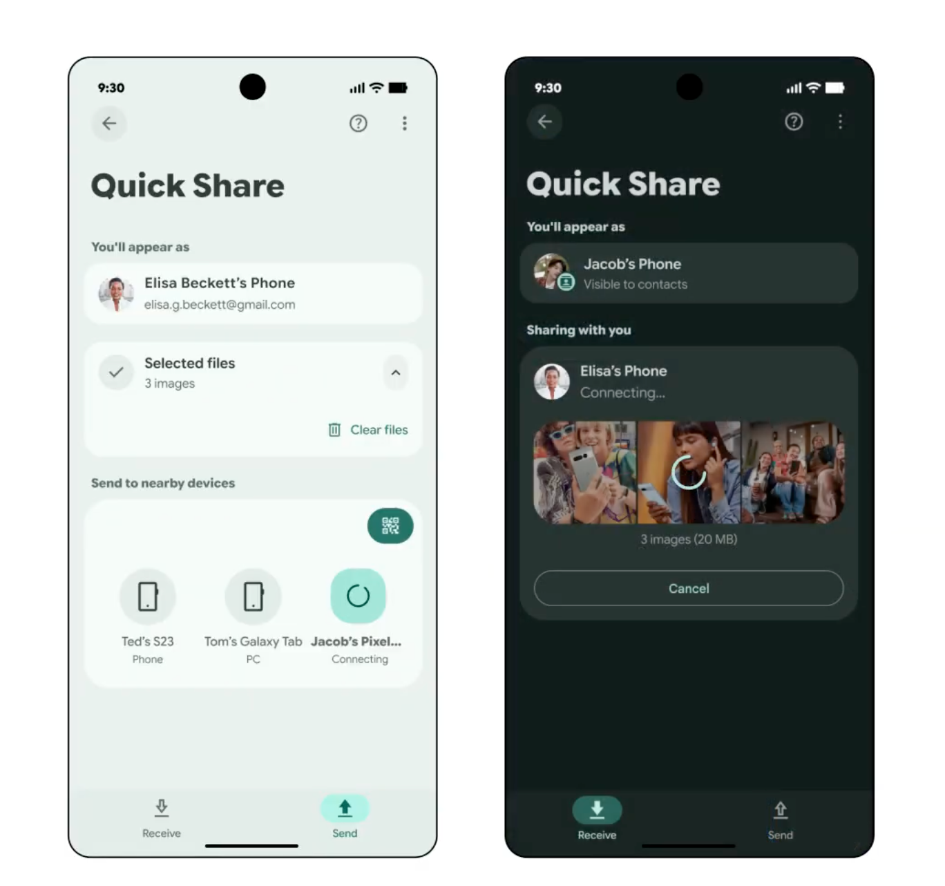 Android phone displaying Quick Share interface