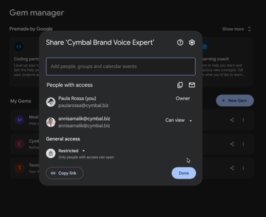 Google Gemini Gems interface