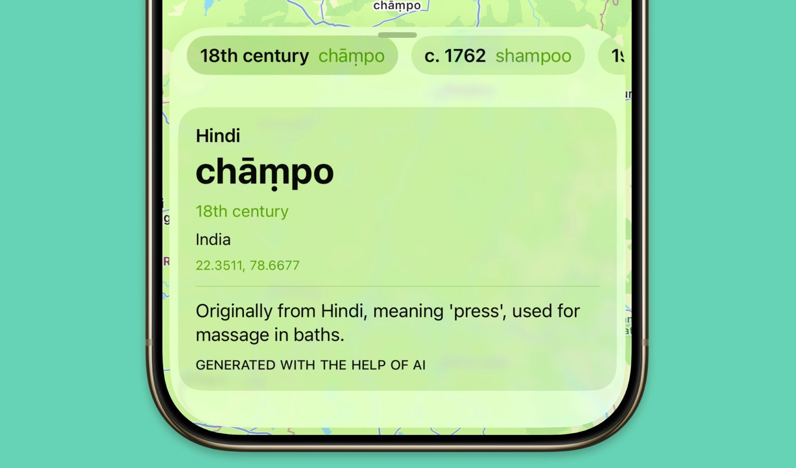 LexiMap map view illustrating word origin location