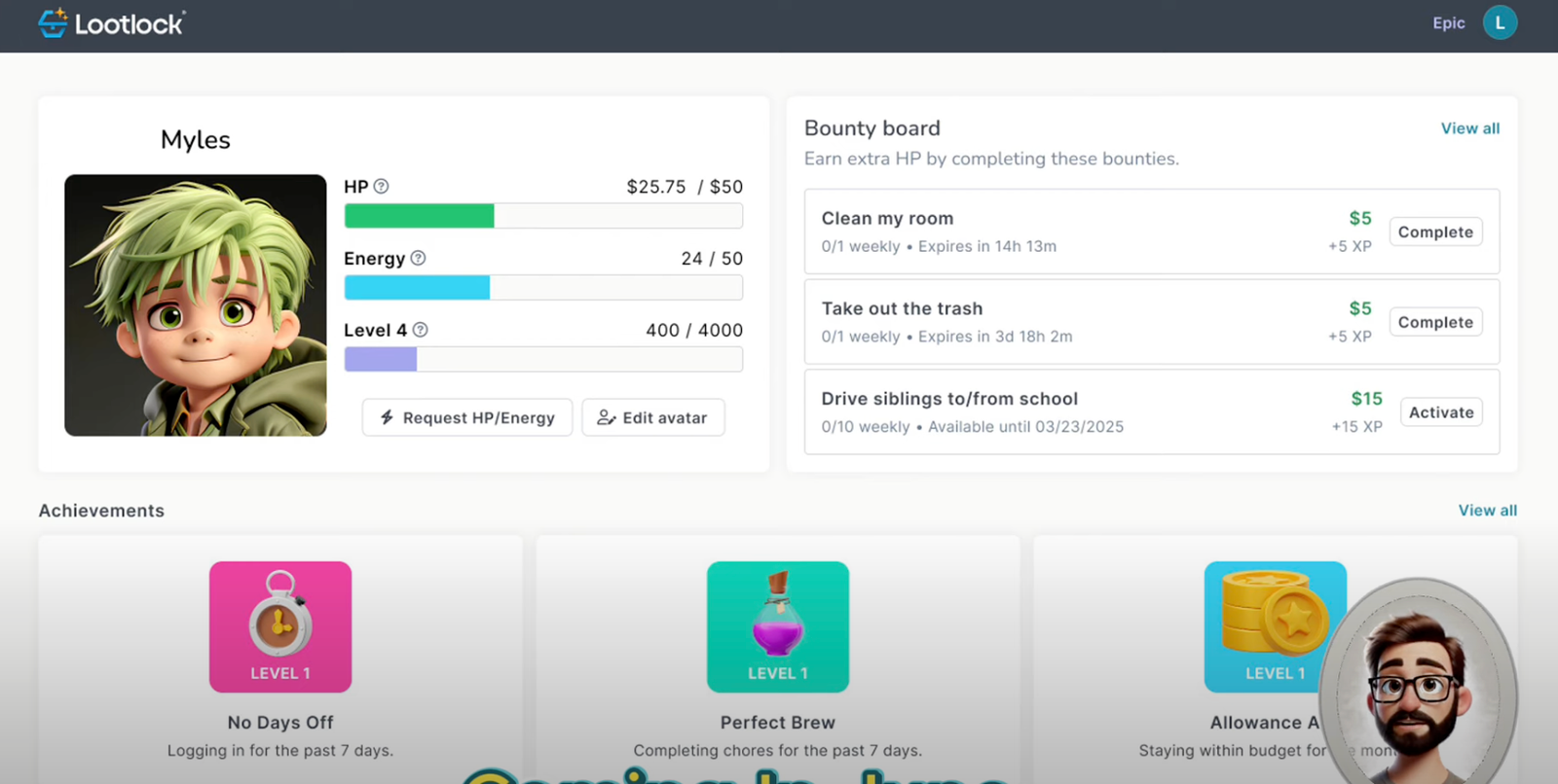 Lootlock parental control app interface