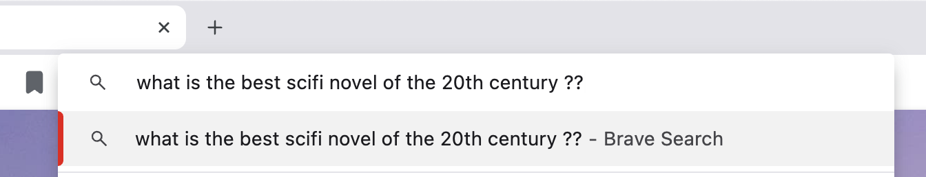 Screenshot showing how adding two question marks activates detailed answers in Brave's search.