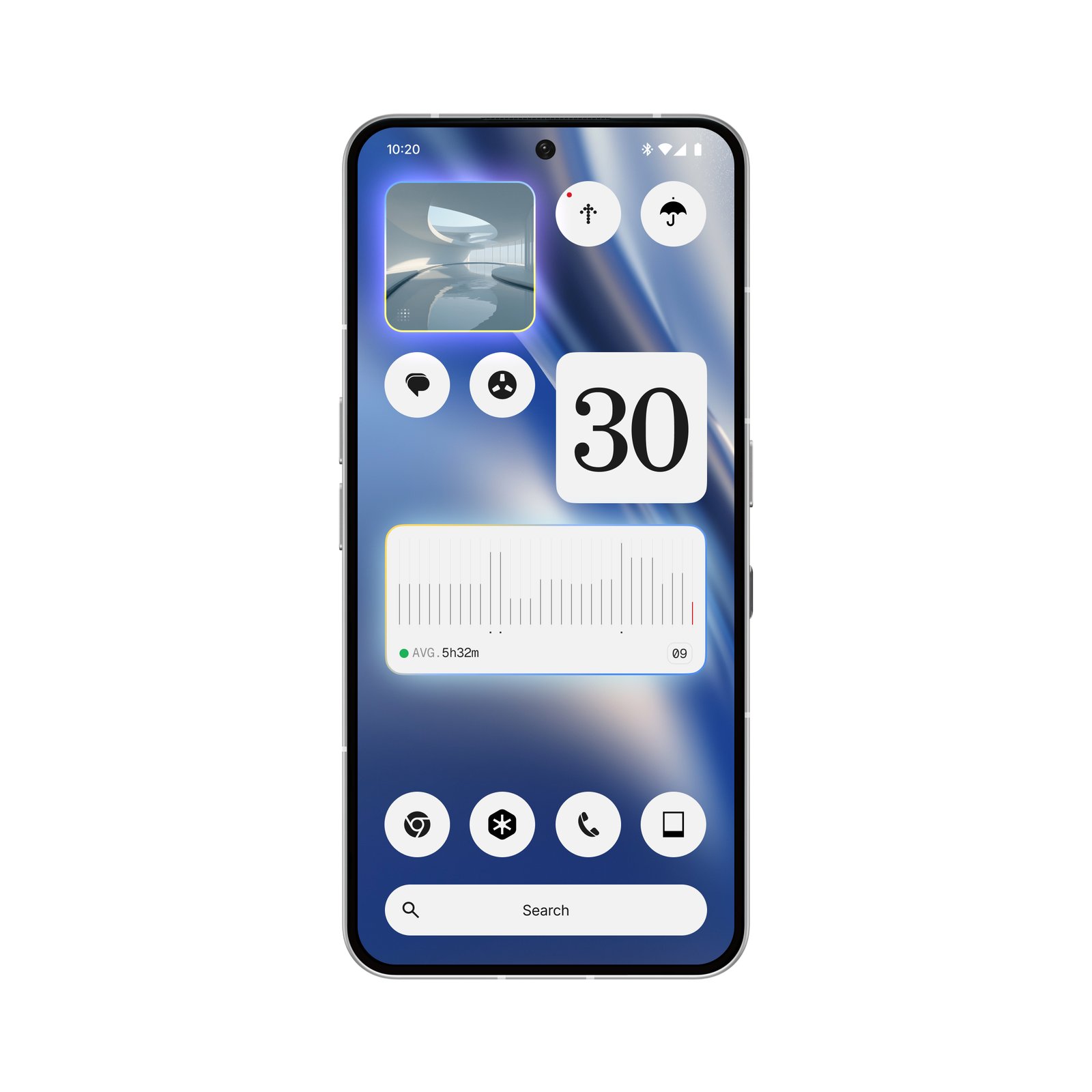 Nothing phone displaying screen time monitor alongside an Art curator widget