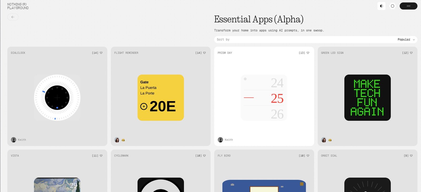 Screenshot displaying community-created Essential apps