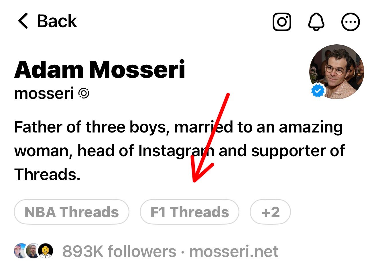 User profiles displaying joined thread communities topic tags prominently.