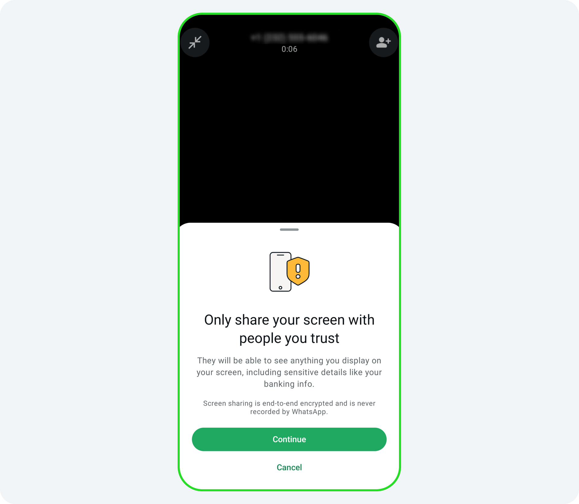 WhatsApp screen sharing warning