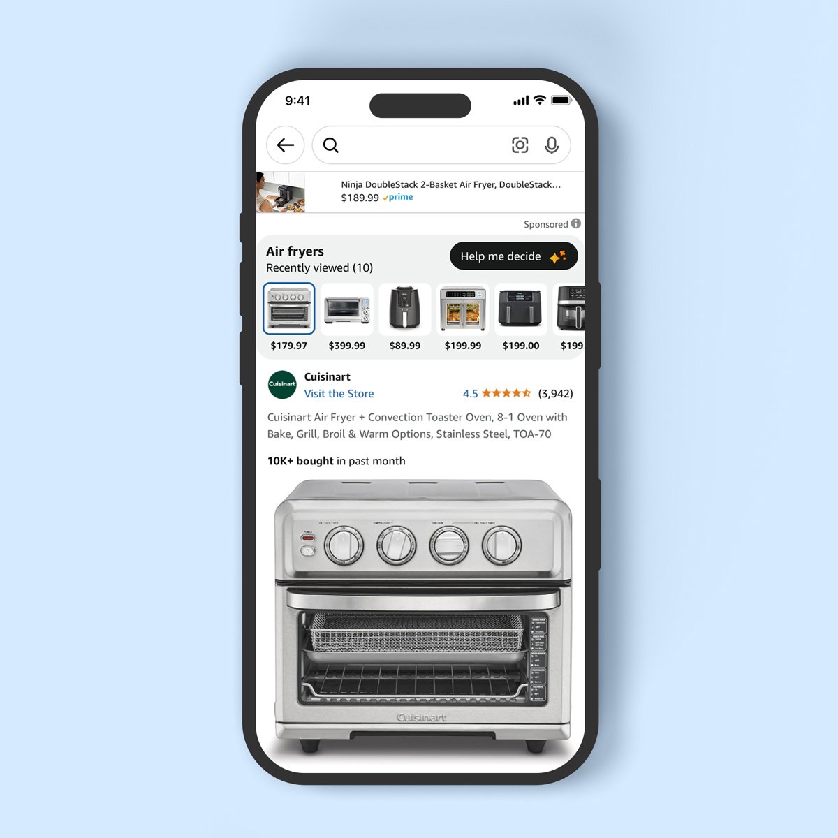 Amazon Help Me decide interface showing camping gear suggestions