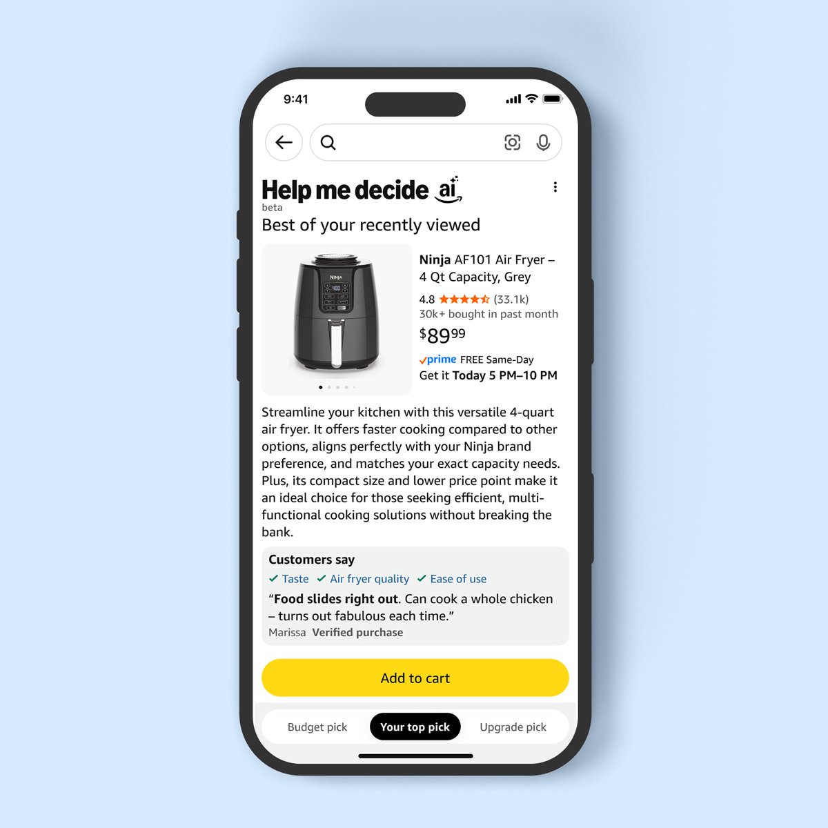 Mobile phone displaying Lumen Lens camera-based shopping tool by amazon