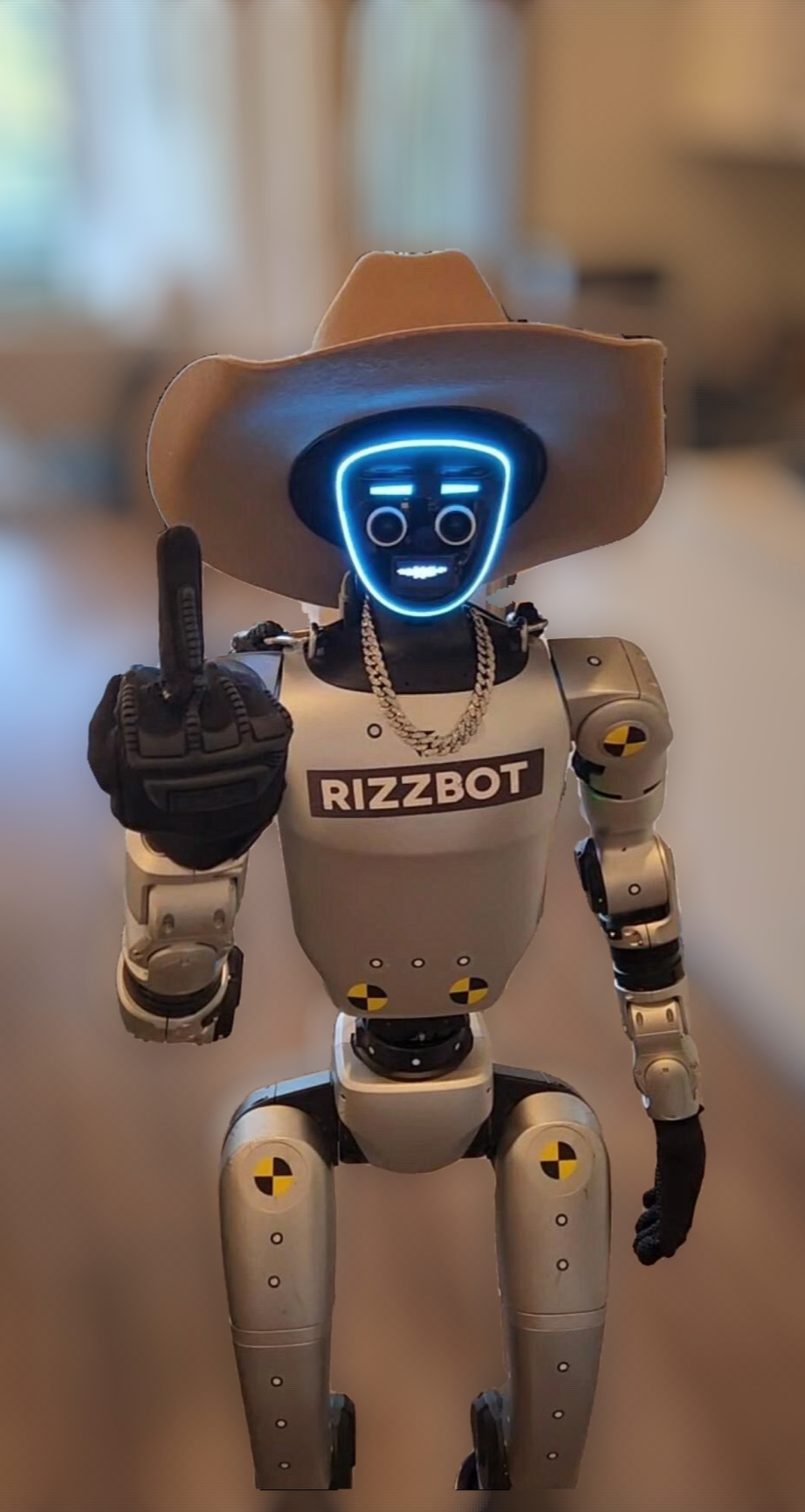 Photo showing middle finger gesture sent by Rizzbot
