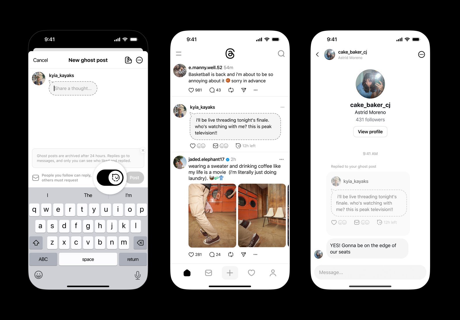 Threads app interface showcasing Ghost Posts feature