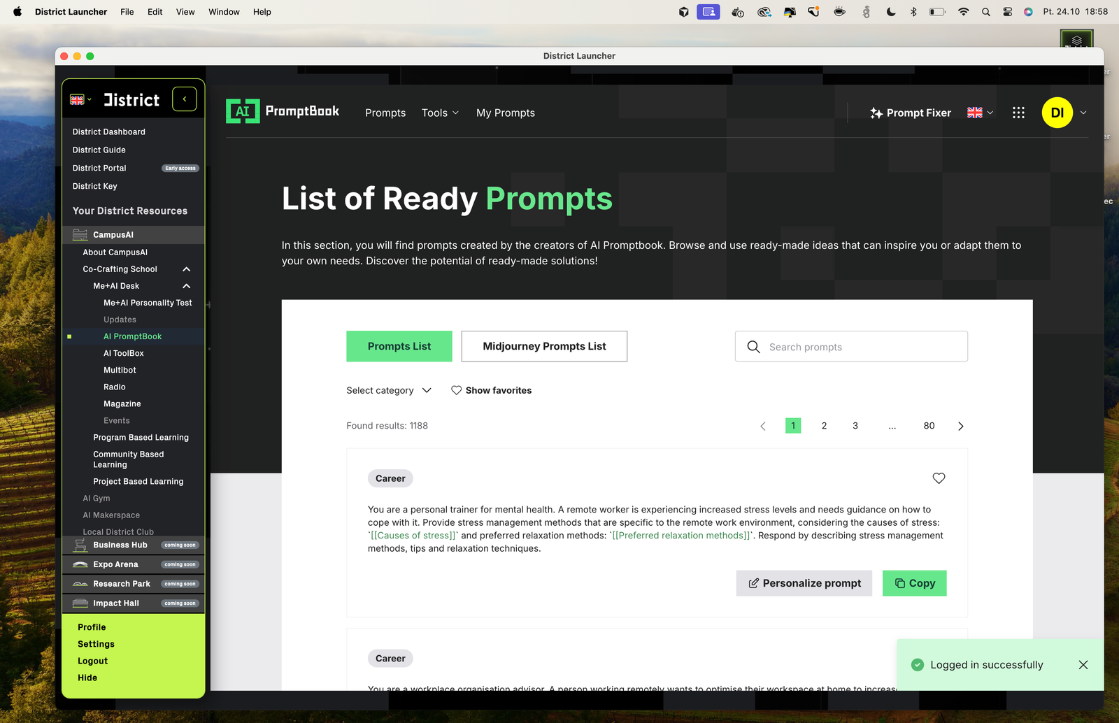 Screenshot of CampusAI's prompt book interface