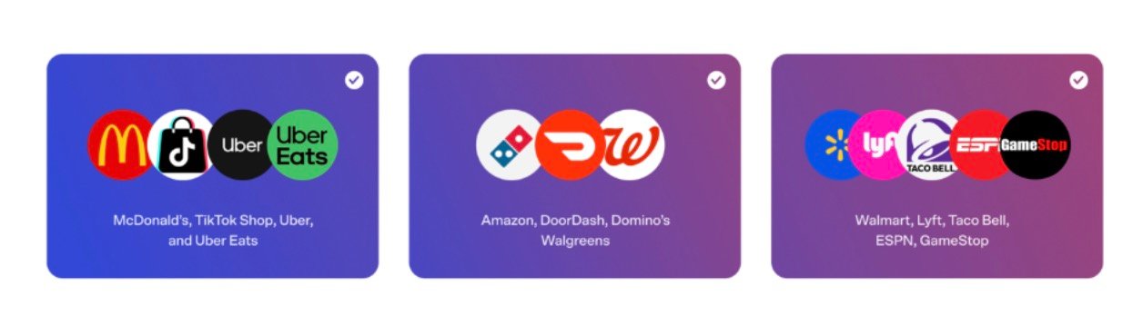 Screenshots illustrating various aspects of Venmo's new cashback program