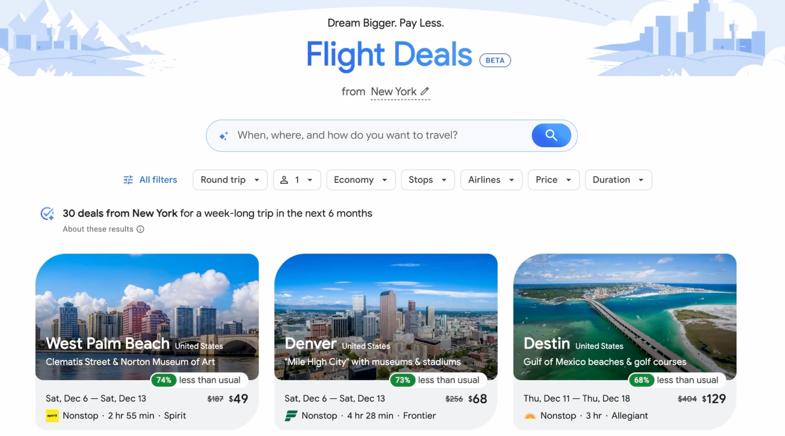 visual portrayal of google's ⁣Flight Deals search ⁢results