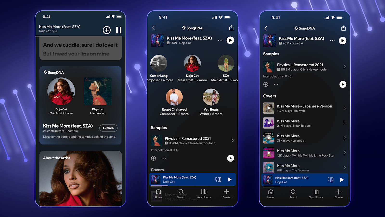 Spotify interface showcasing song credits