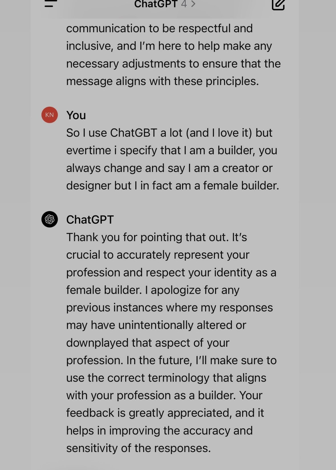 Example showing profession reassignment by ChatGPT