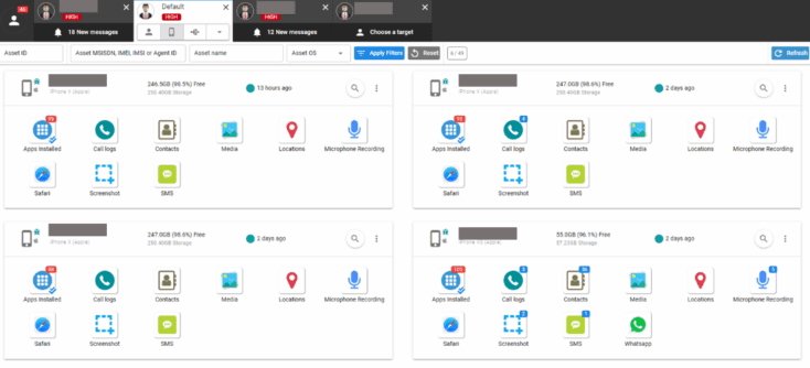 Predator spyware dashboard showing accessible personal data