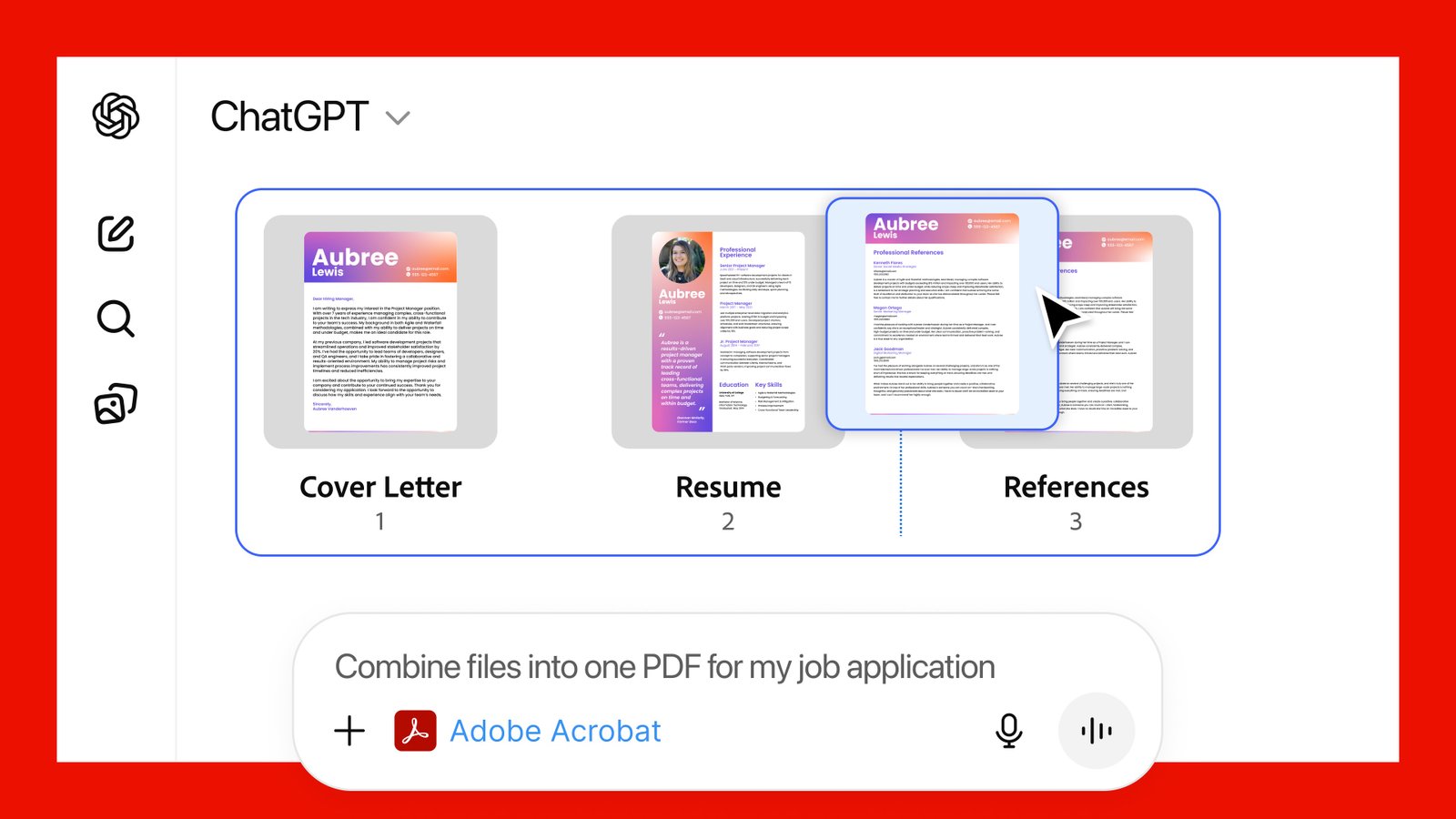 Chatbot interface showing PDF editing features