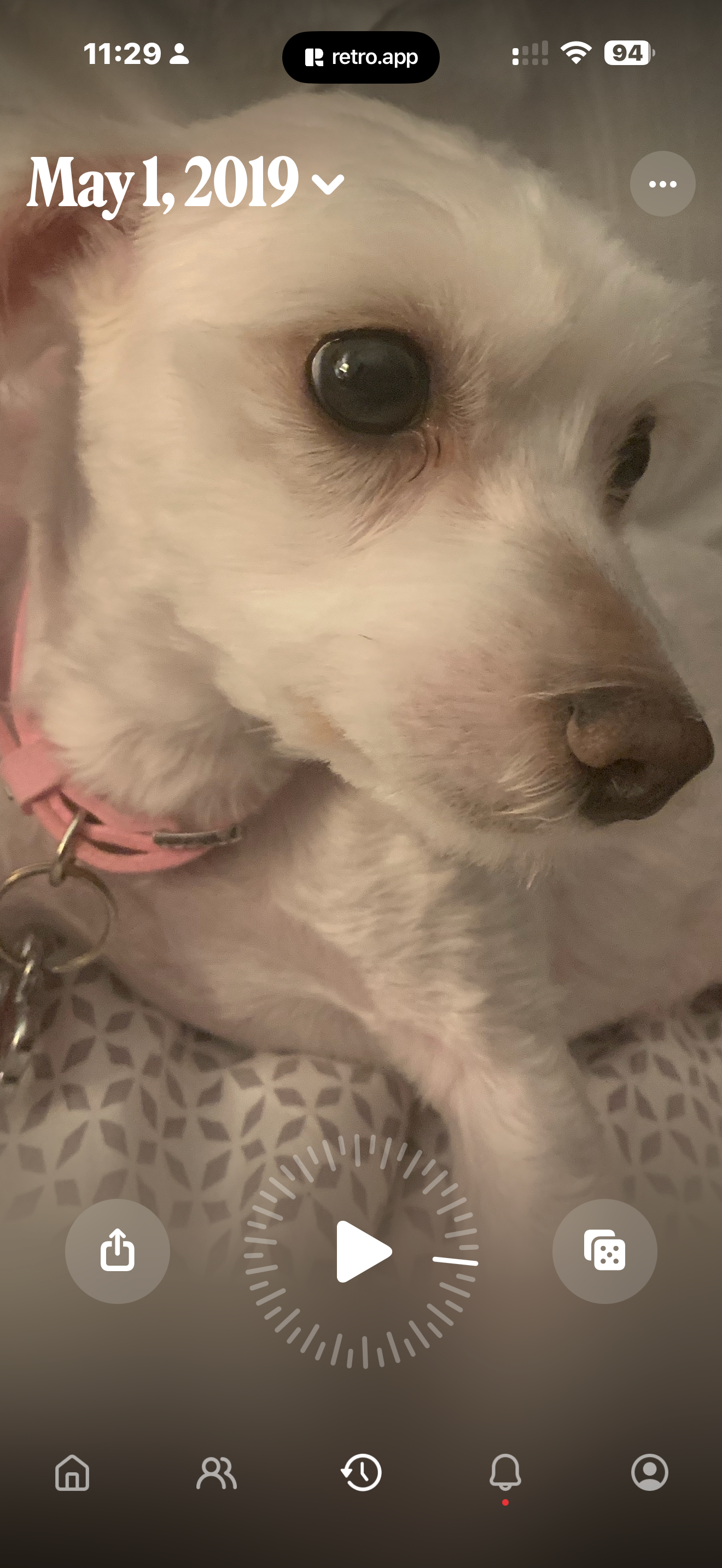 Retro app interface showing rewind dial