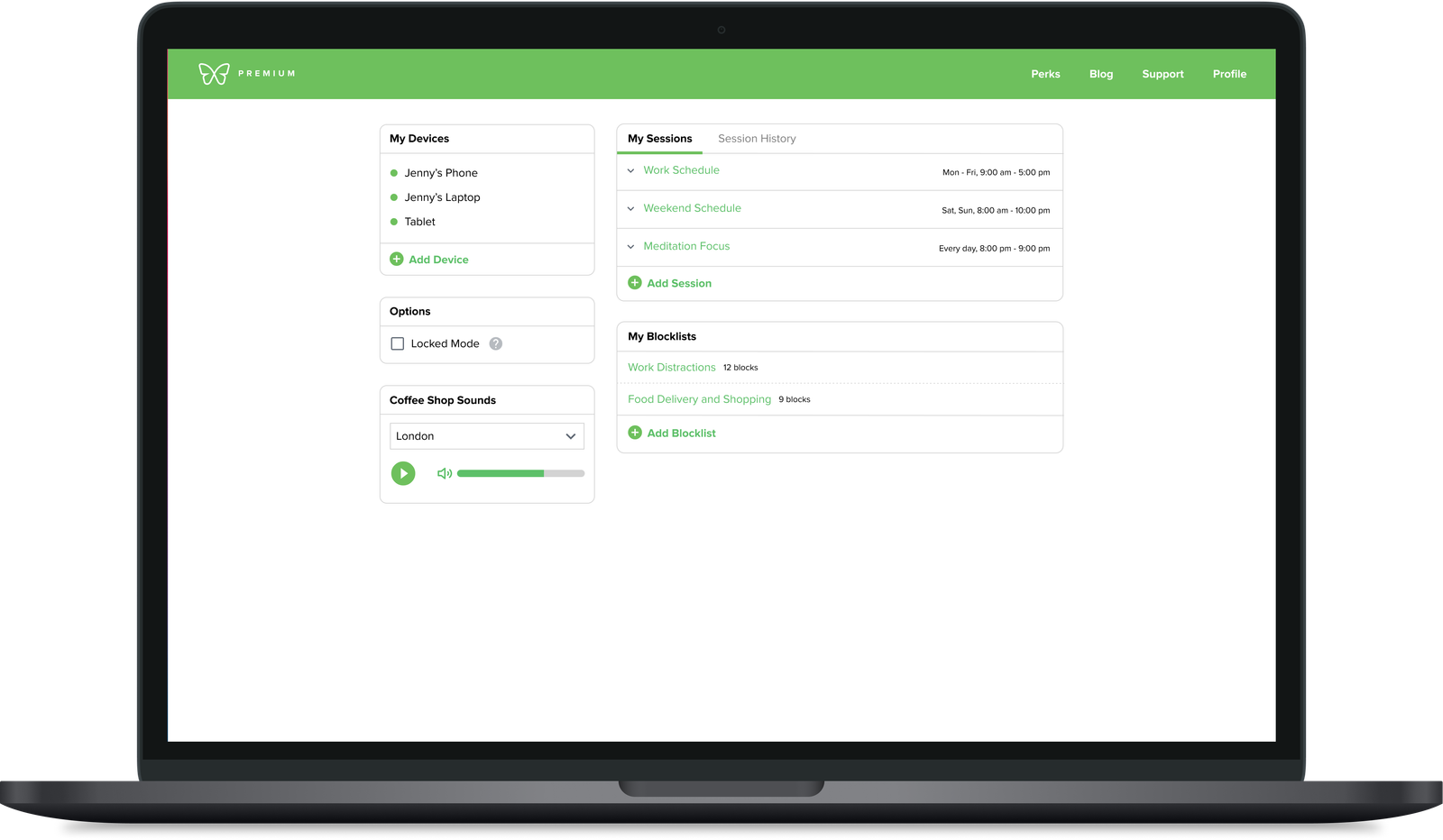 Freedom app interface