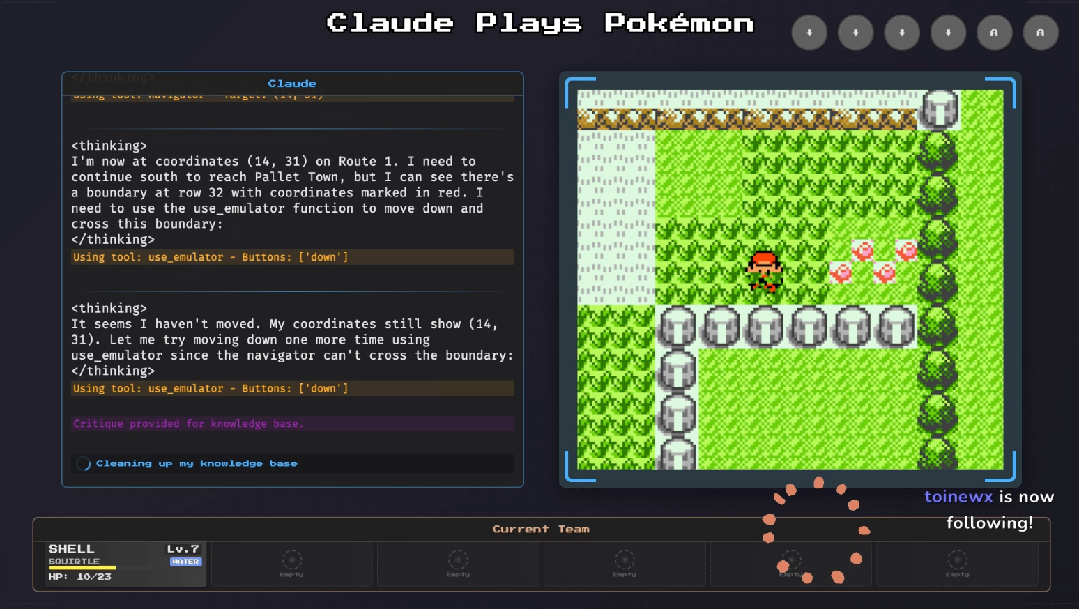 Claude Plays Pokémon Twitch stream screenshot
