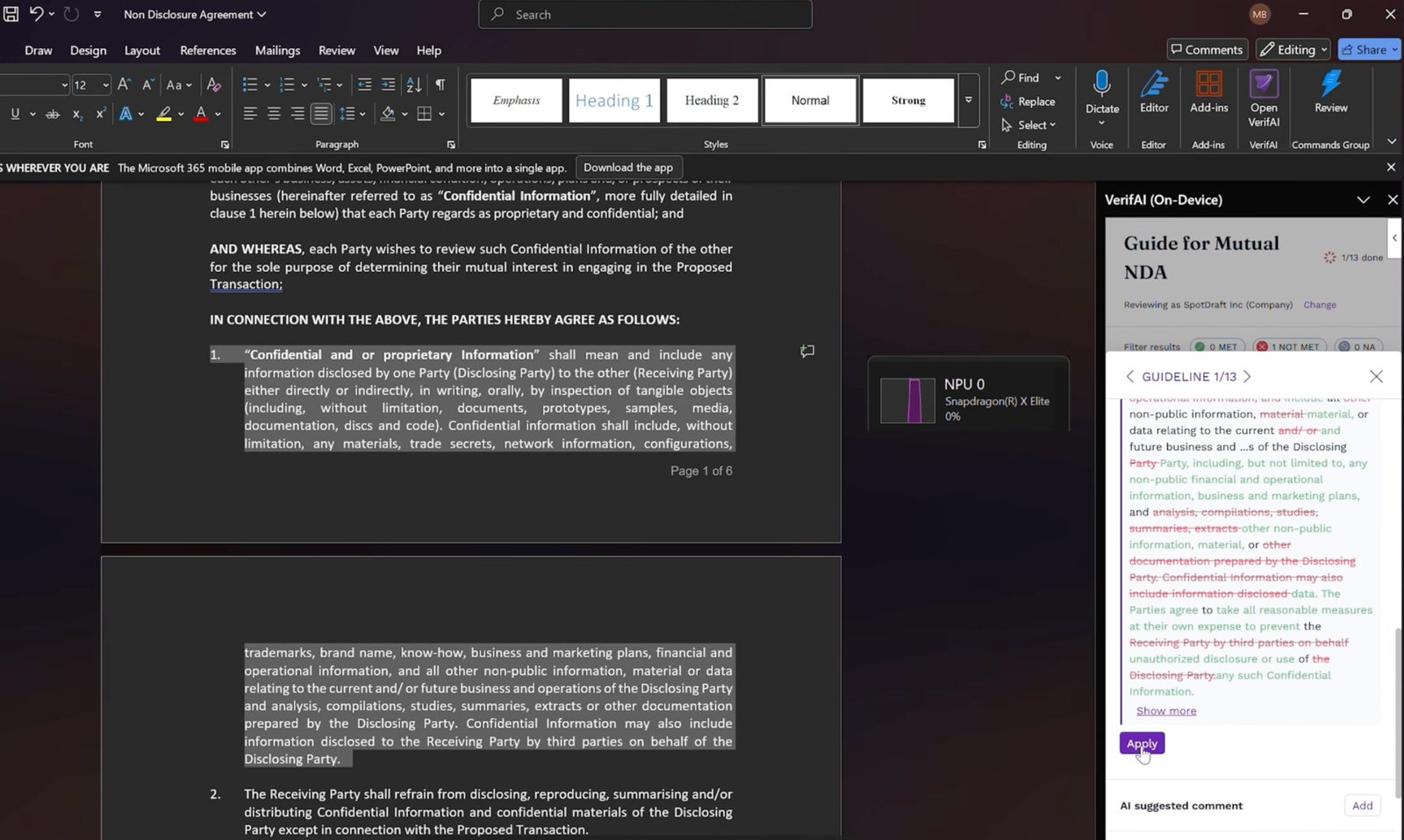 SpotDraft's VerifAI integrated into Microsoft Word