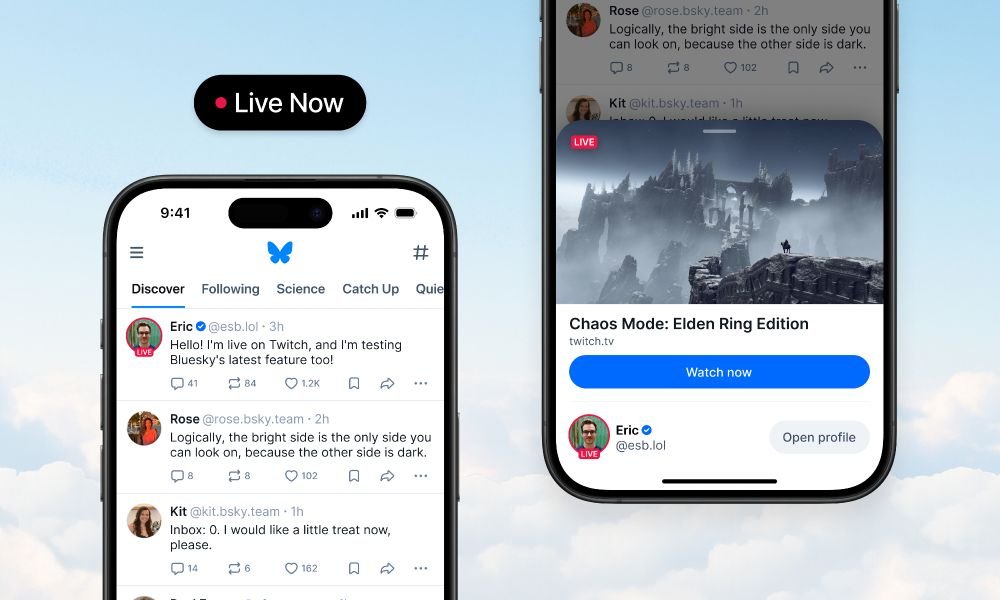 Live badge integration example on bluesky profiles via AT Protocol apps like Twitch or Streamplace