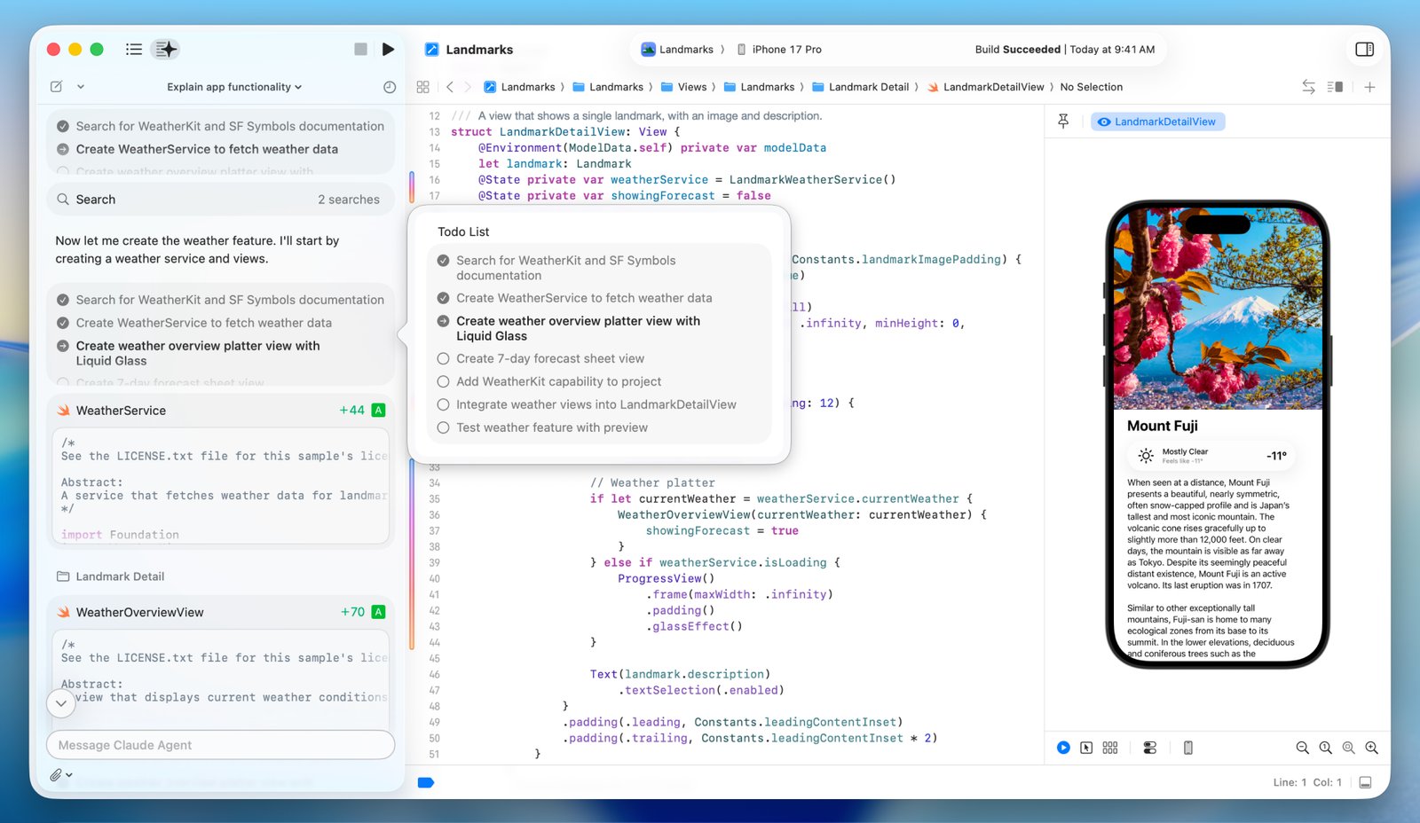 Xcode interface showcasing agentic coding features