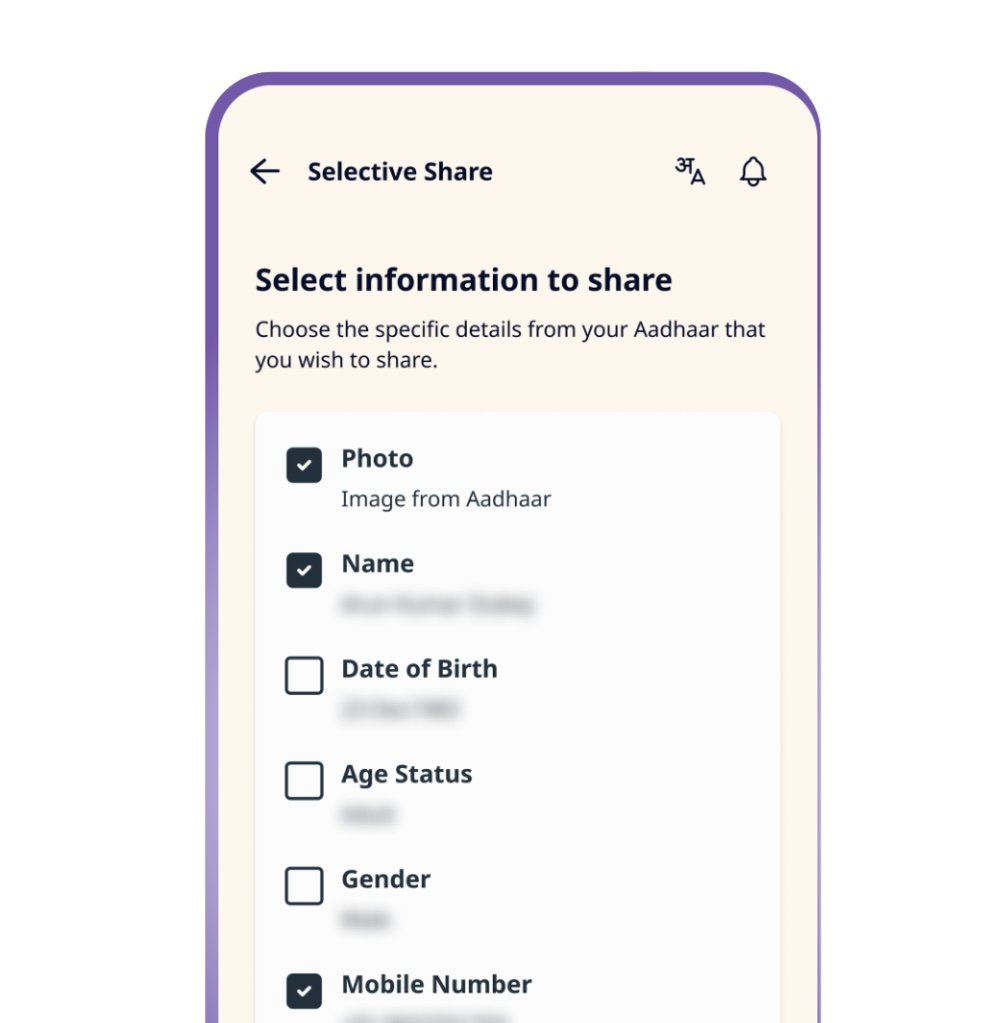 Updated Aadhaar app showcasing selective data sharing