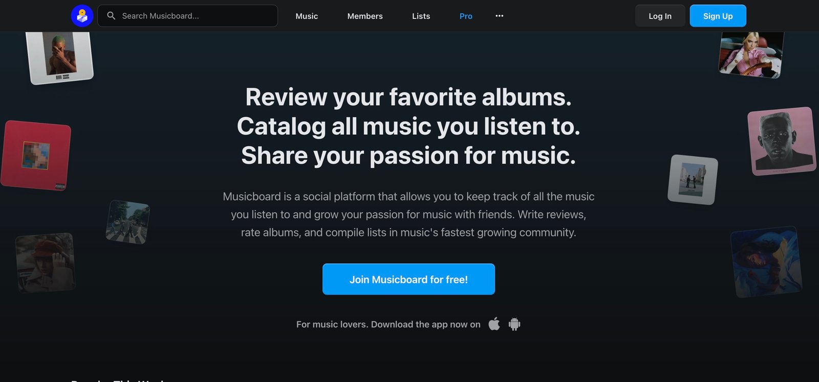 Screenshot showing Musicboard user interface