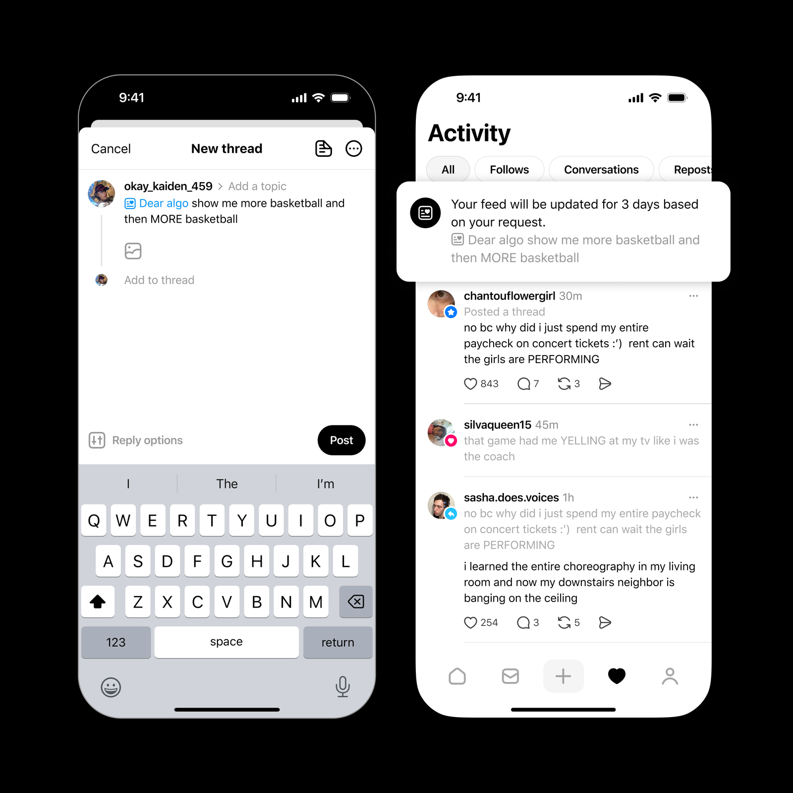 Threads Dear Algo interface