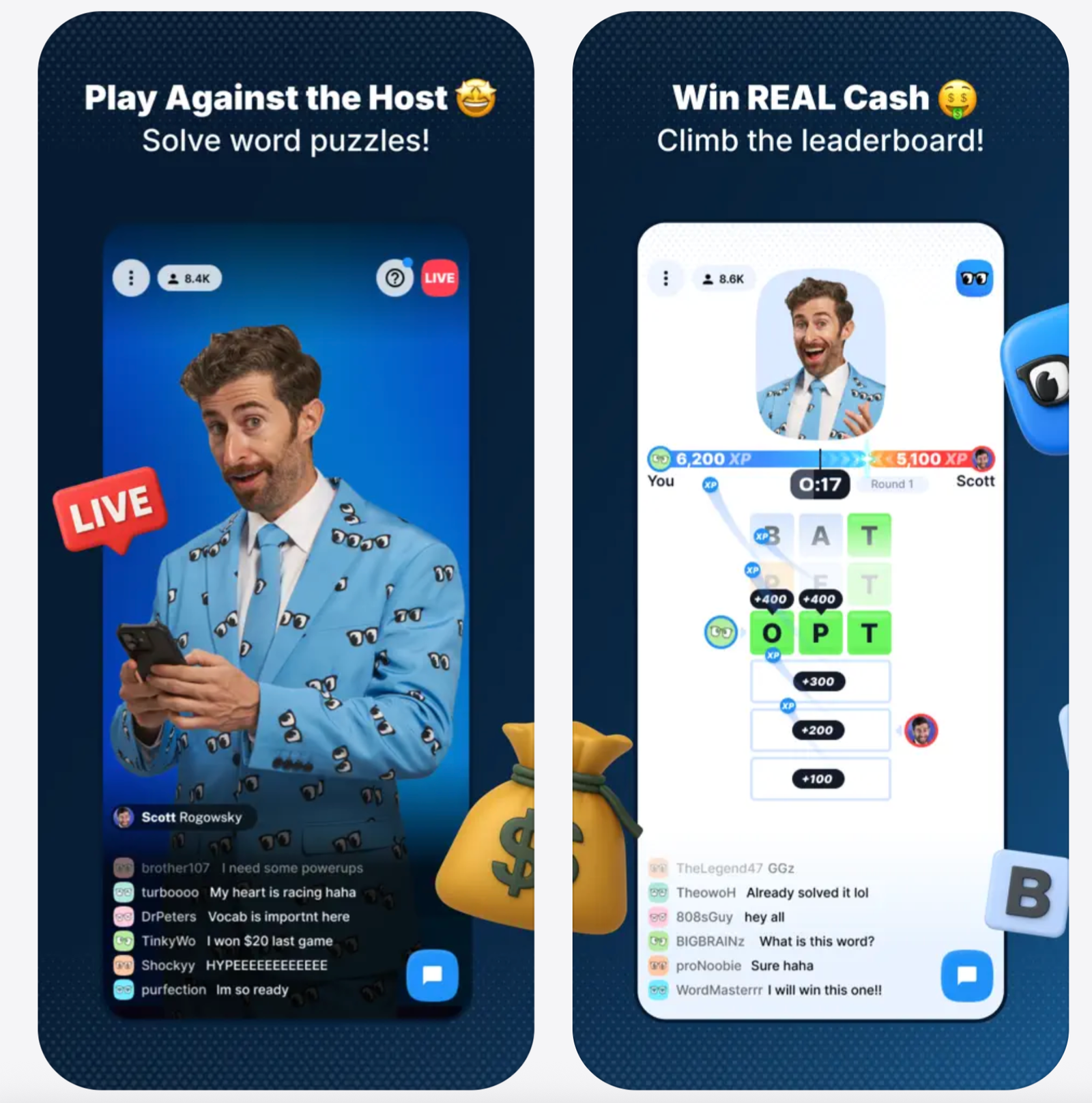 Scott Rogowsky hosting TextSavvy live word puzzle game