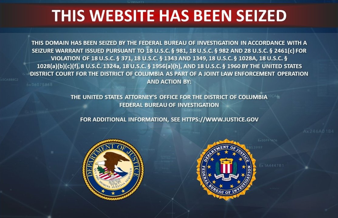 Screenshot showing Upworksell's website during FBI seizure