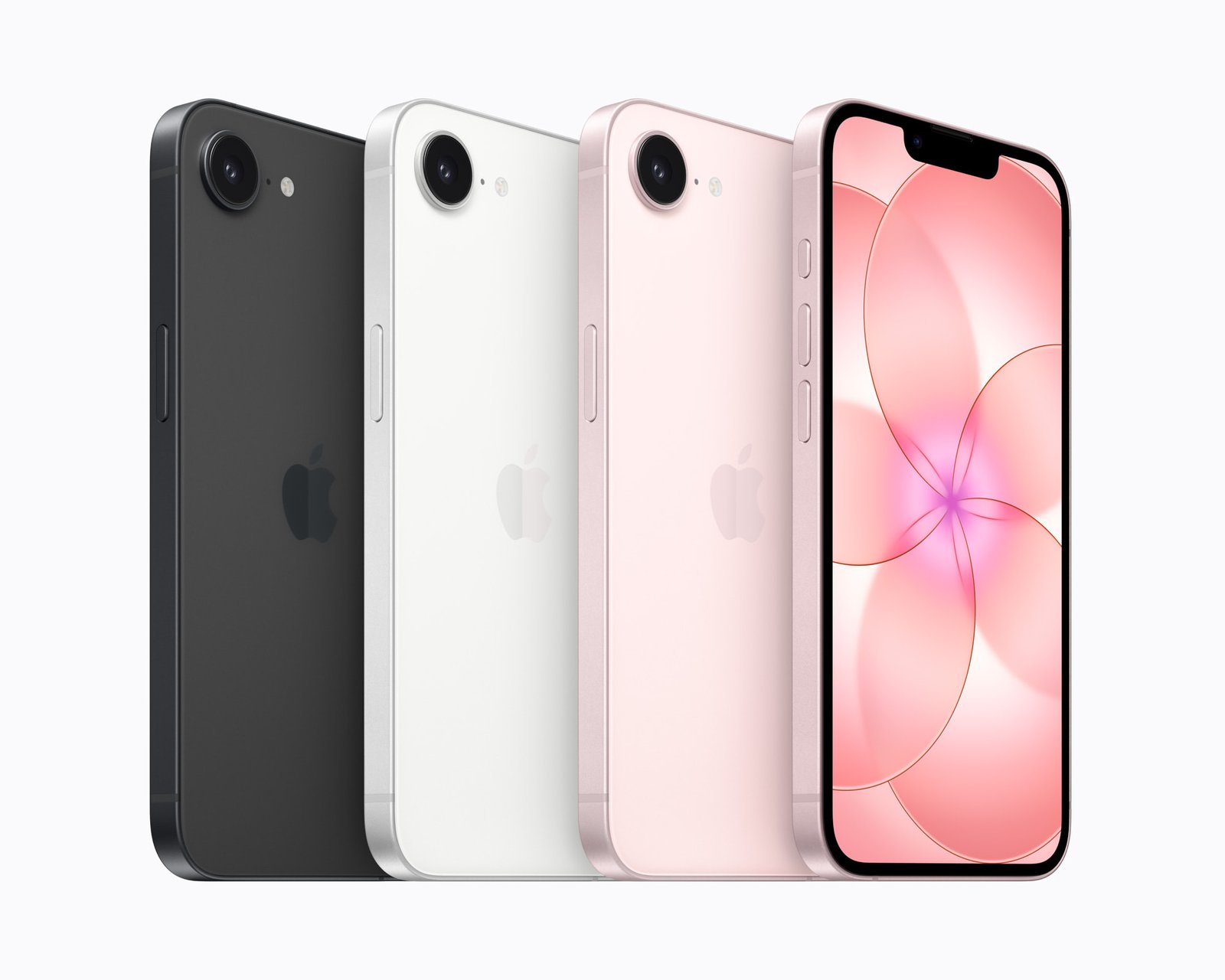 Four units of Apple iPhone 17e in different colors