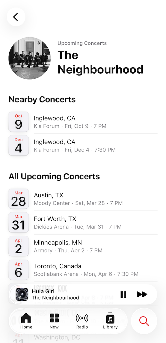 Smartphone displaying digital concert tickets