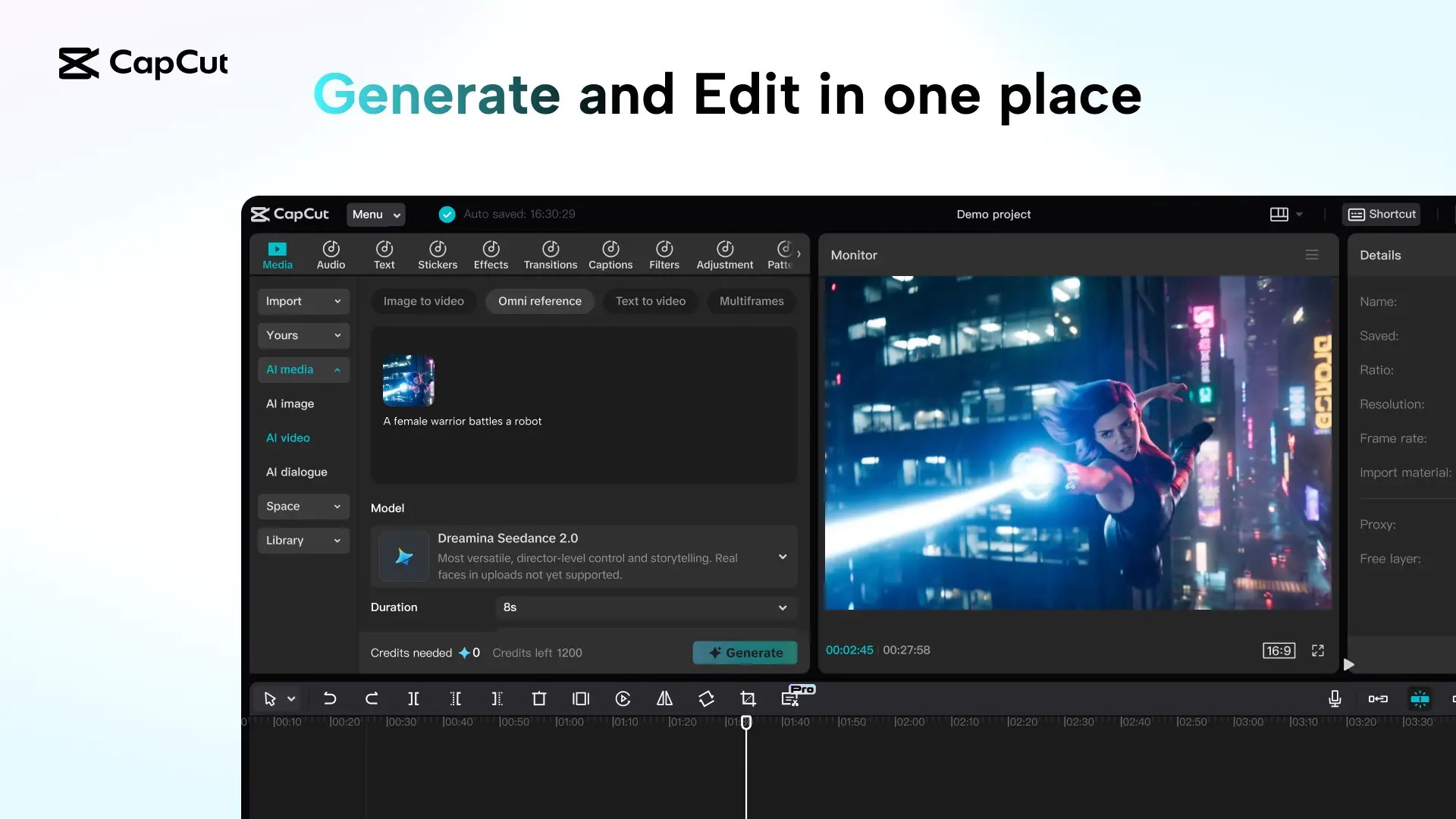 Dreamina Seedance 2.0 interface integrated into CapCut