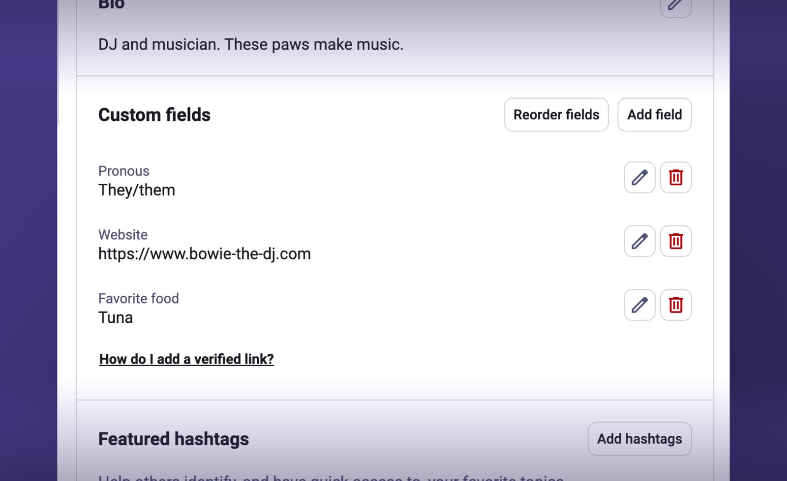 Profile customization options side-by-side layout