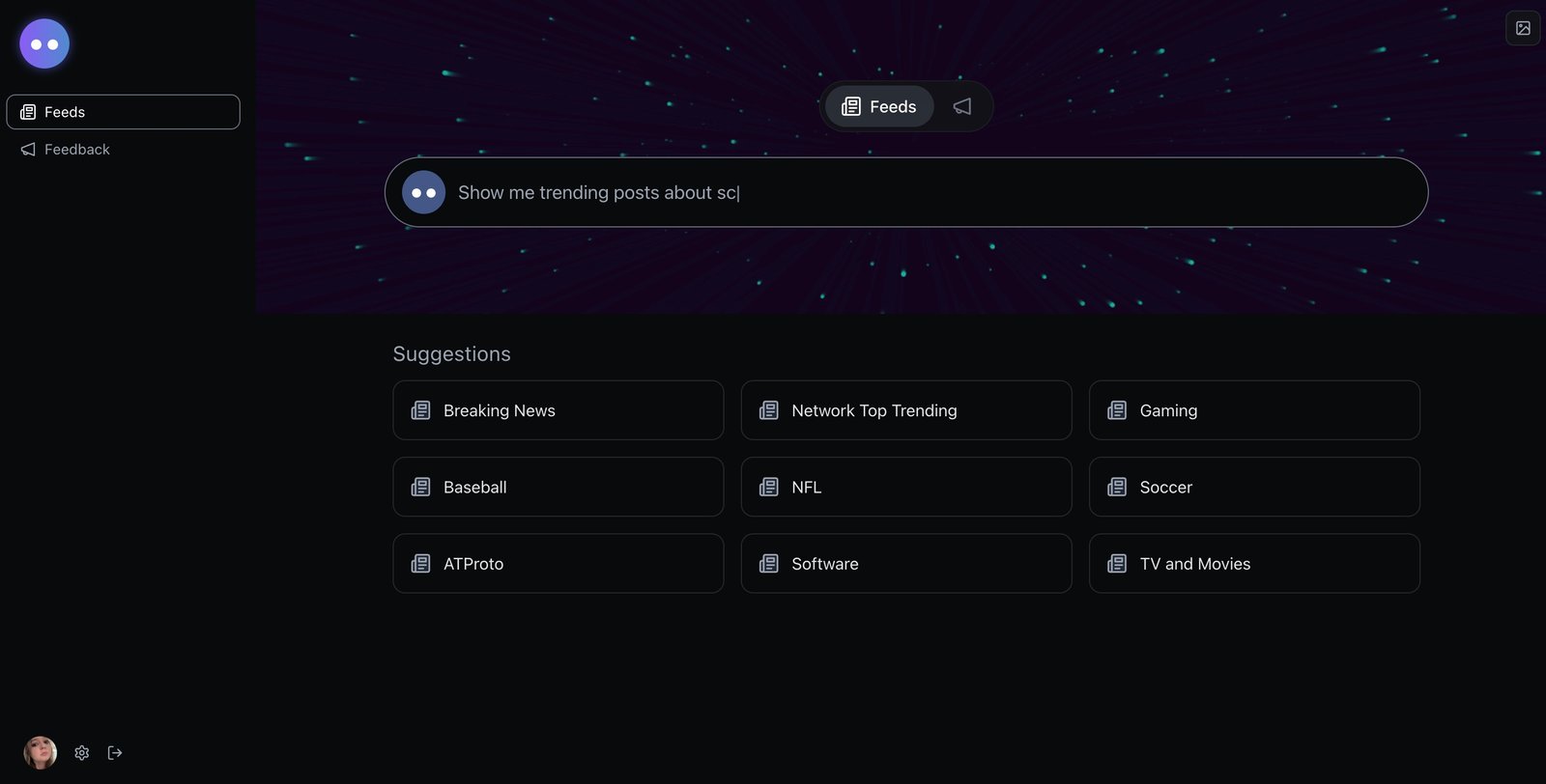 Attie's interface demonstrating feed customization options