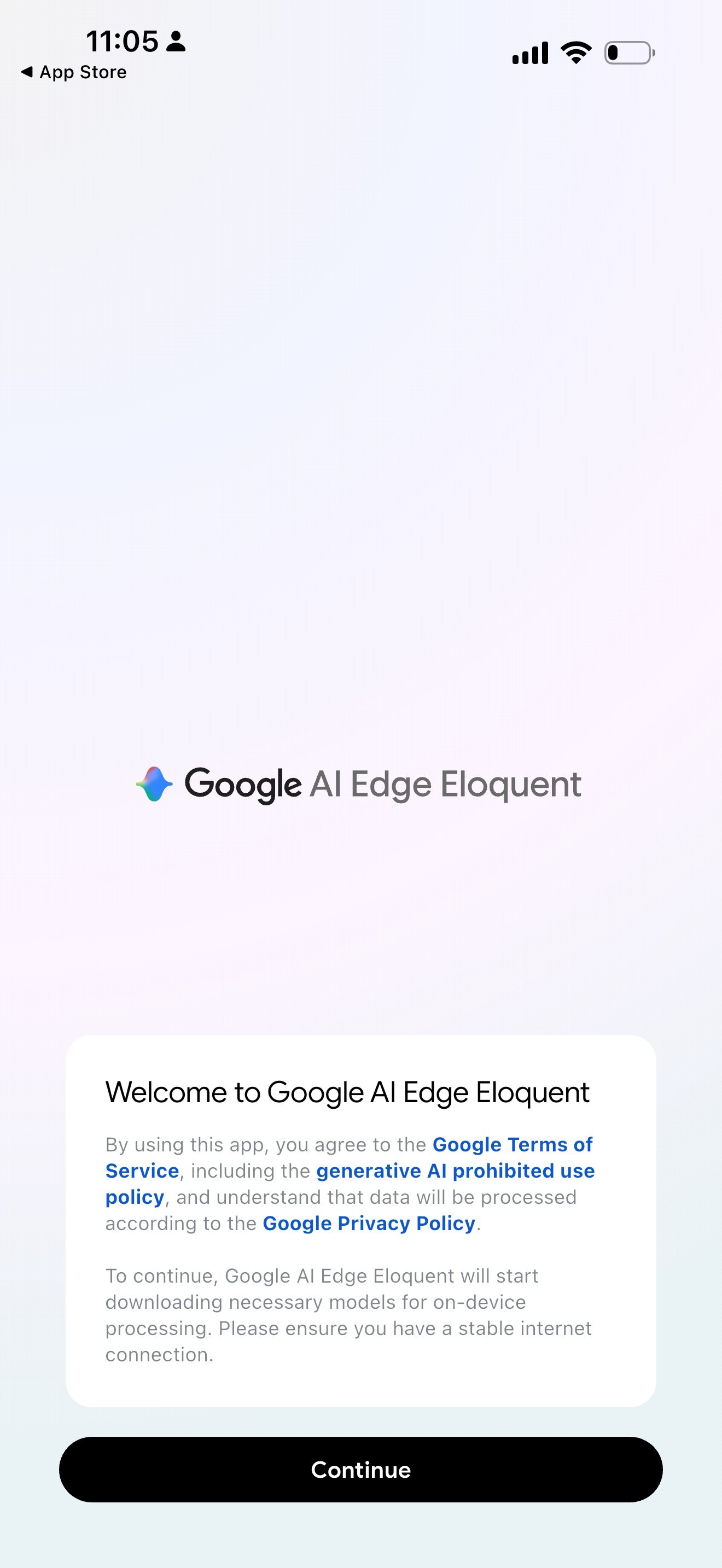 Screenshot of Google AI Edge Eloquent app interface