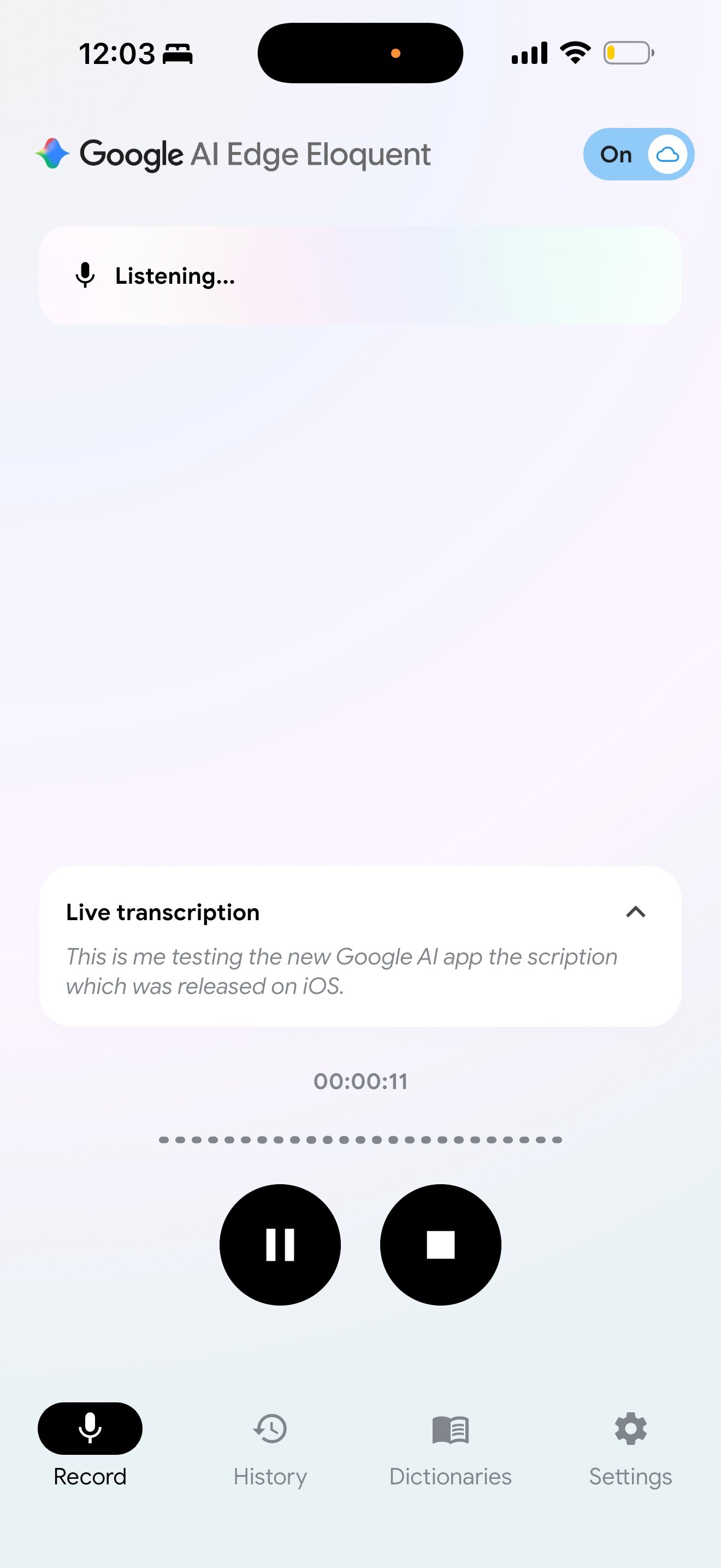 User speaking into phone using dictation app