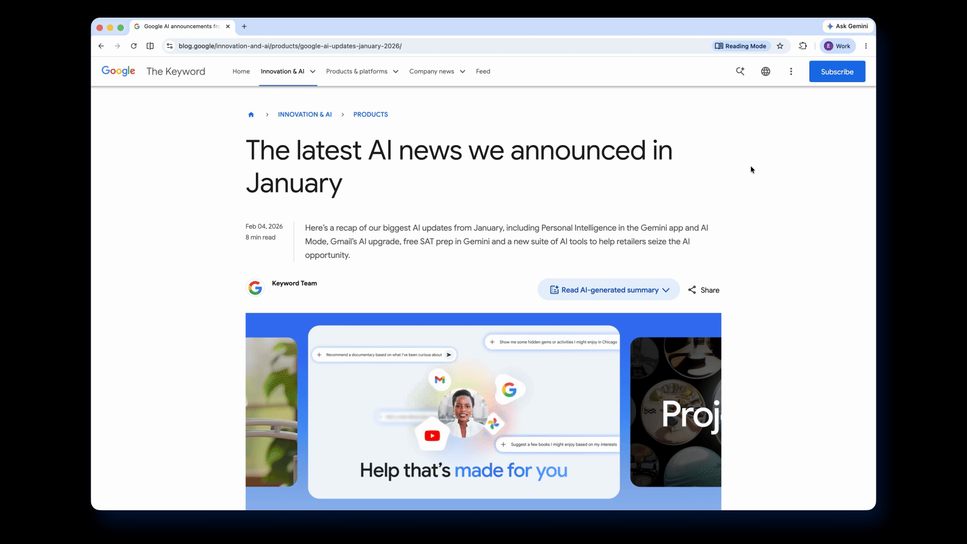 Chrome reading mode experience