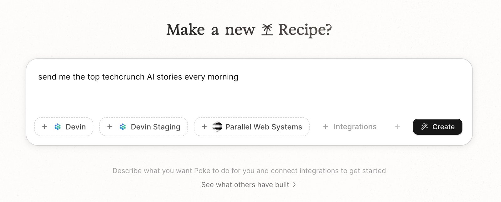 Recipe selection interface screenshot at poke.com